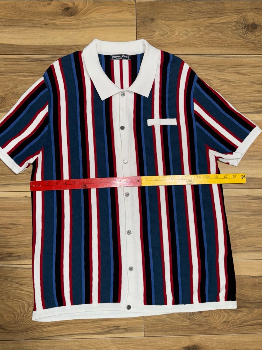 PJ Paul Jones Knit Multi Colored Striped Button Viscose Polo Preppy Dress 2 XL